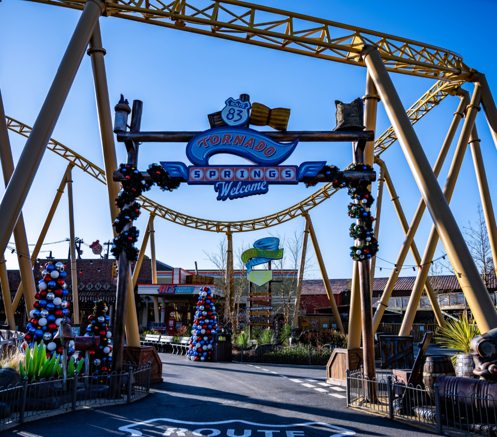 Tornado Springs Entrance With Christmas Decorations