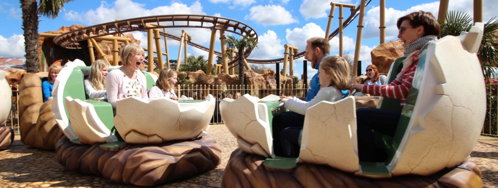 Family enjoying Boulder Dash ride in Lost Kingdom at Paultons Park 